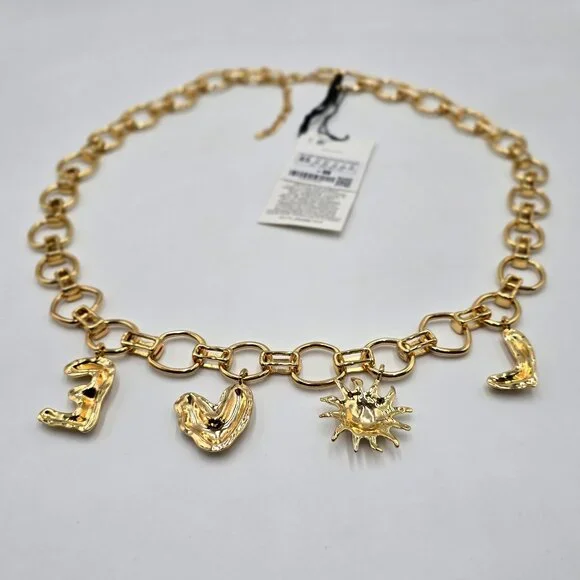 Zara LOVE Charms Gold Chain Belt - NWT display picture 3